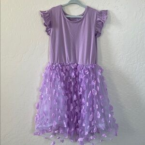 Lilac Flutter Sleeve Floral Appliqué Girls Dress